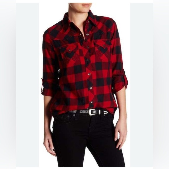 True Religion Tops - True Religion Plaid Georgia Flannel Shirt Details A plaid button front shirt